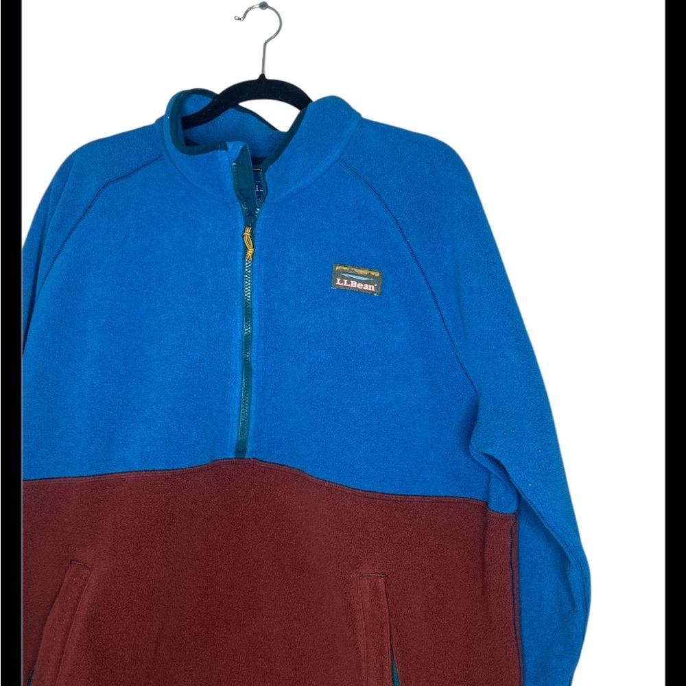 L.L. Bean Mens Sweater Blue Brown Colorblock Fleece Pullover size XXL - Picture 2 of 4